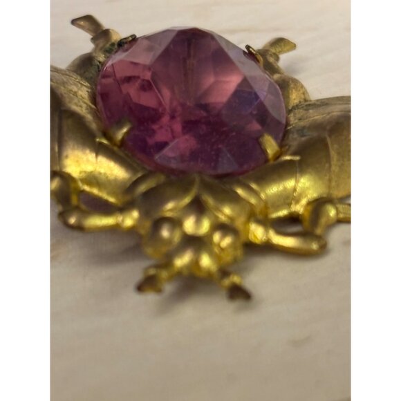 Vintage Gold-Tone Bug Beetle Brooch With Pink Gemstone Accent 1950s - Picture 4 of 10